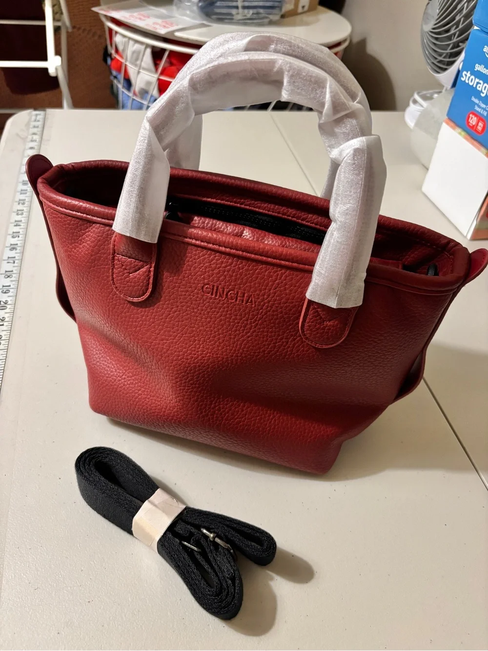 Cincha Small Vegan Leather Go Tote Crossbody Pebbled Elevated Travel Clean Logo